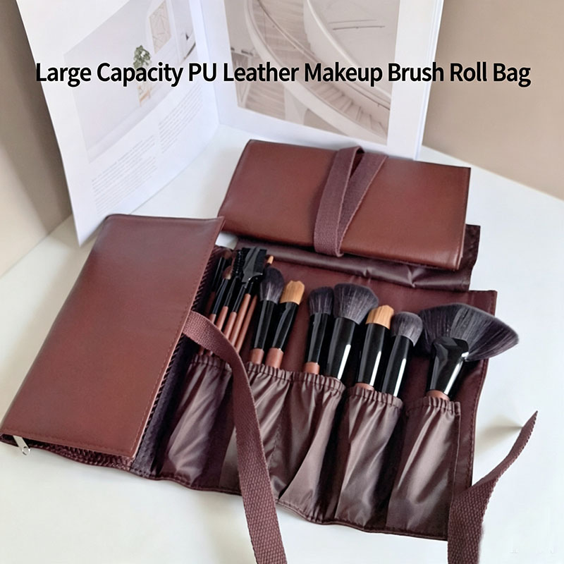 Travel Accessories Toiletries - PU Leather Makeup Brush Roll Bag