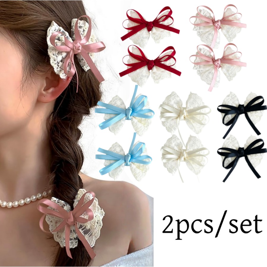 2pcs/set Cute Lace Bow Hair Cl - Travel Accessories Kids ulasan dan harga