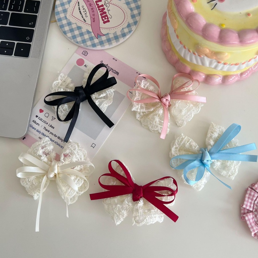 2pcs/set Cute Lace Bow Hair Cl - Travel Accessories Kids ulasan dan harga